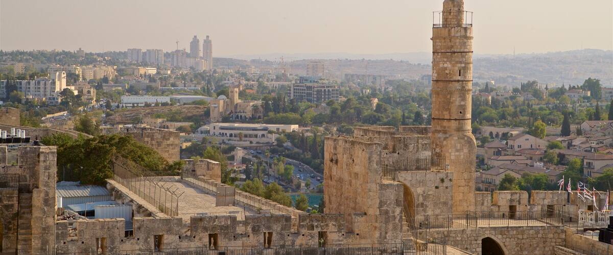 Museu de História de Jerusalém Torre de David que inclui paisagem, uma cidade e arquitetura de patrimônio
