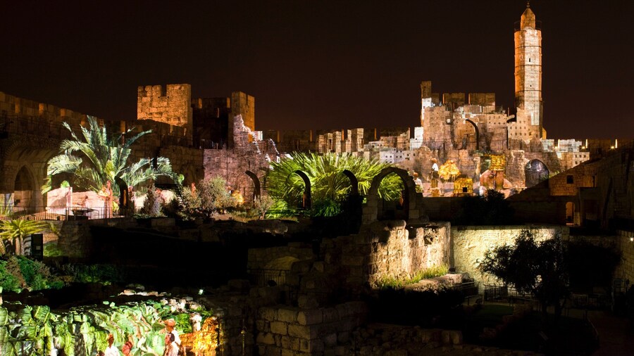 Tower of David Museum of the History of Jerusalem showing night scenes