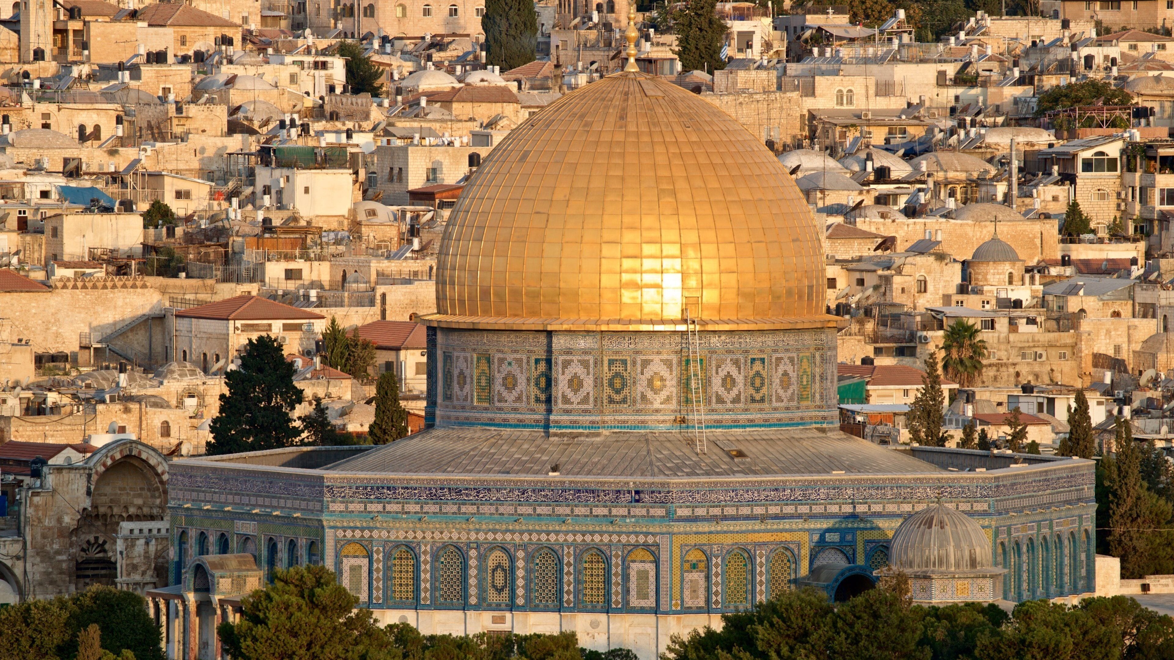 Dome of the Rock showing a city, landscape views and heritage architecture