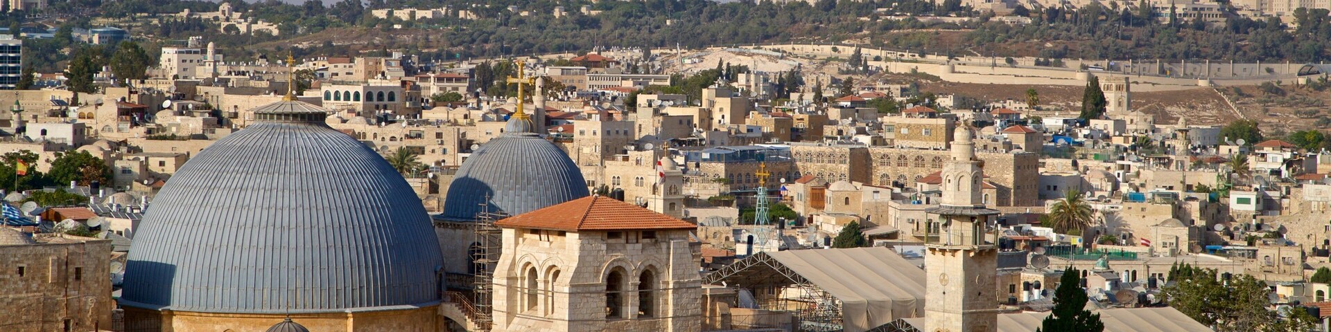 Church of the Holy Sepulchre showing landscape views and a city
