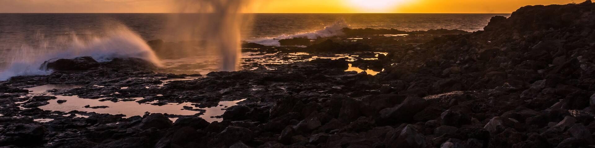 Spouting Horn at sunset near Poipu on the Hawaiian island of Kauai.