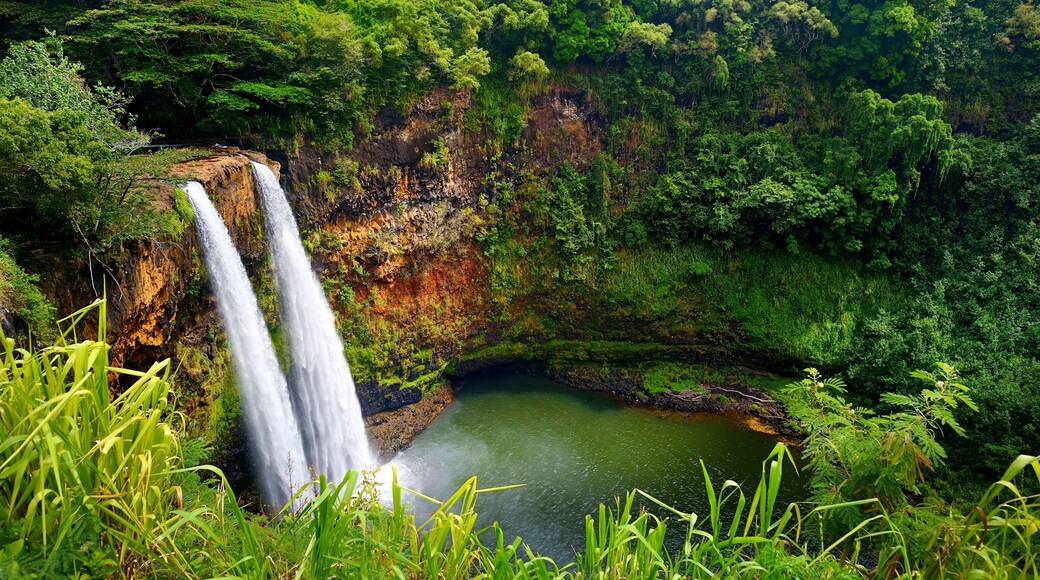 Majestic twin Wailua waterfalls on Kauai