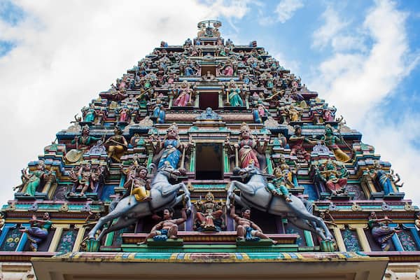 The roof of a Sri Mahamariamman hindu temple in Kuala Lumpur, Malaysia