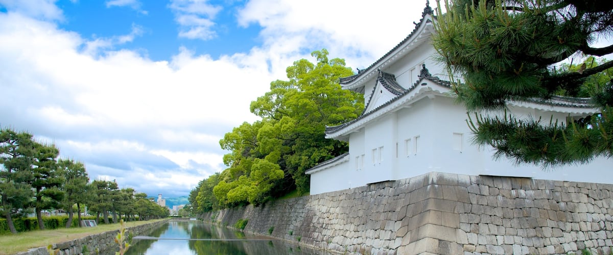Nijo Castle showing a river or creek, heritage architecture and a garden