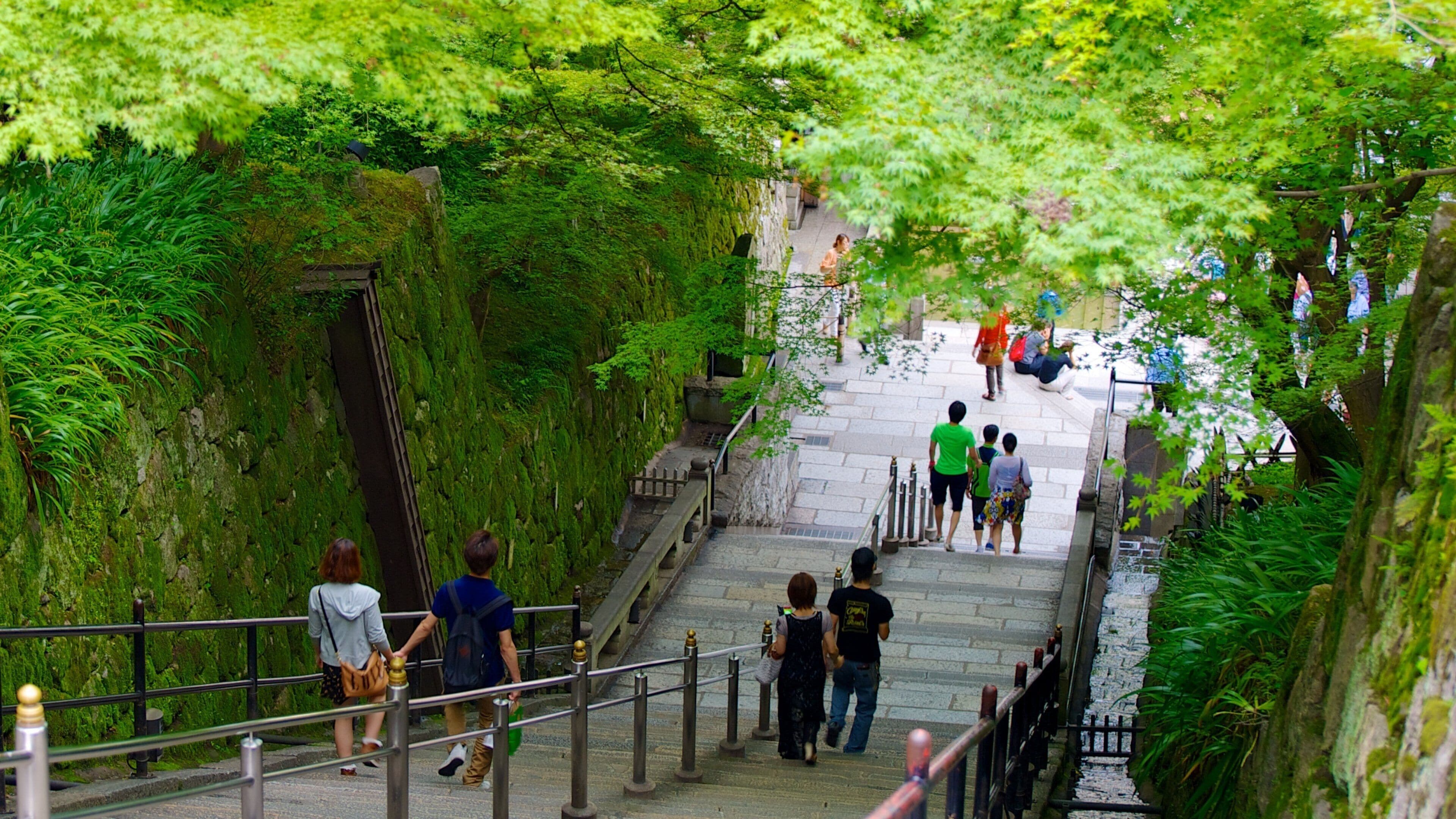 Kiyomizu Temple which includes religious aspects and a temple or place of worship as well as a small group of people