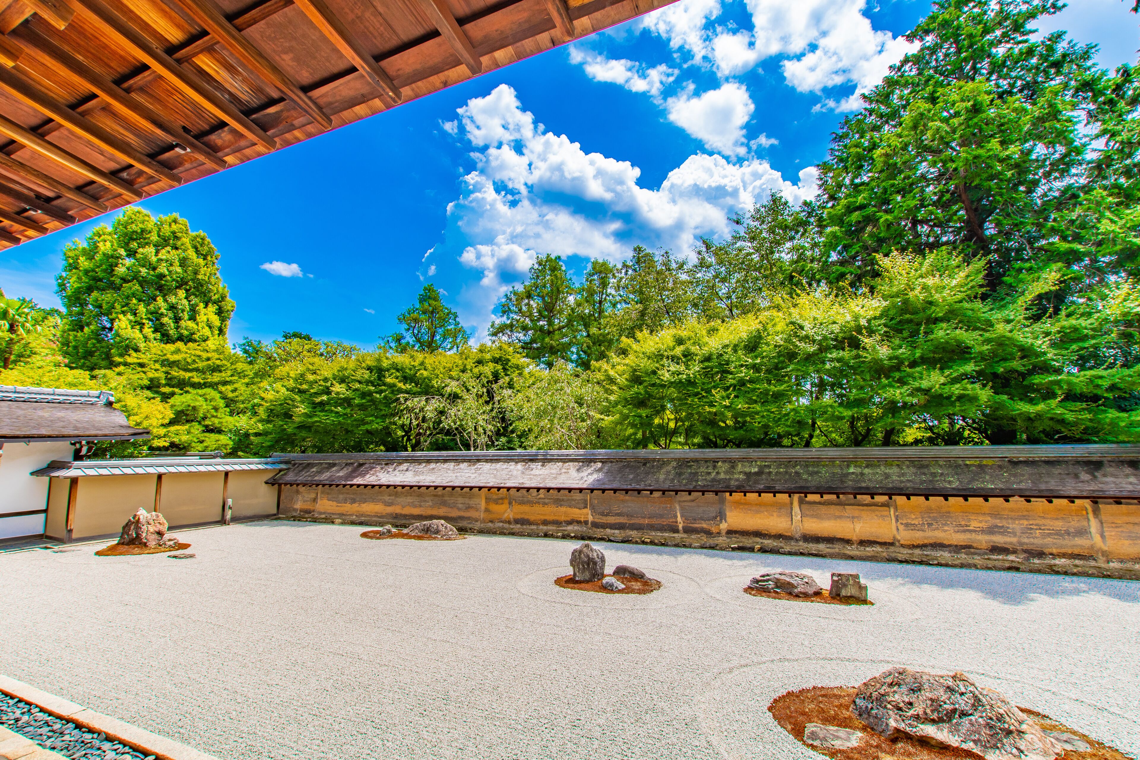 Stone garden in Ryoanji temple, KYOTO, JAPAN. Japanese traditional garden.