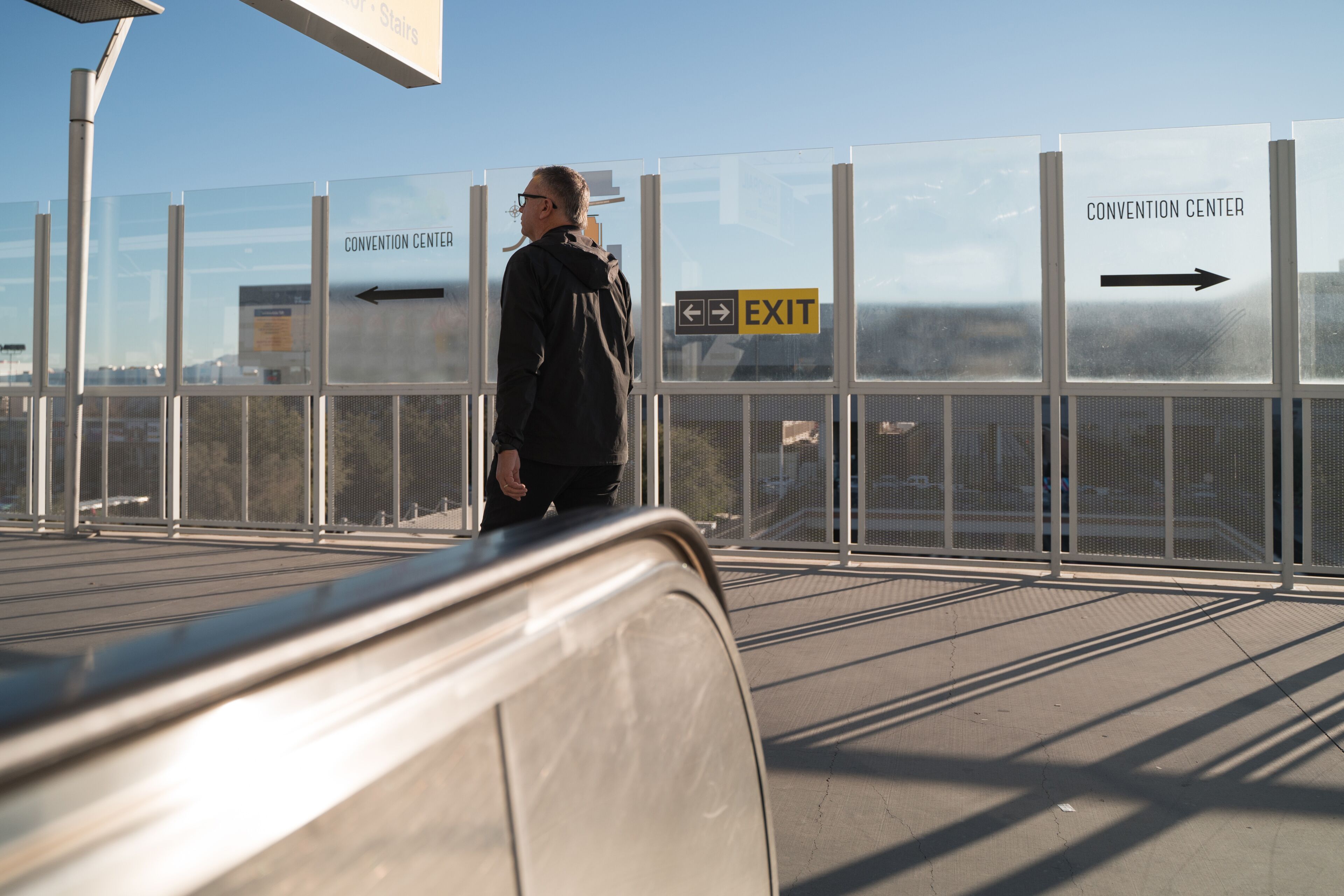 Man walking towards a Convention Center