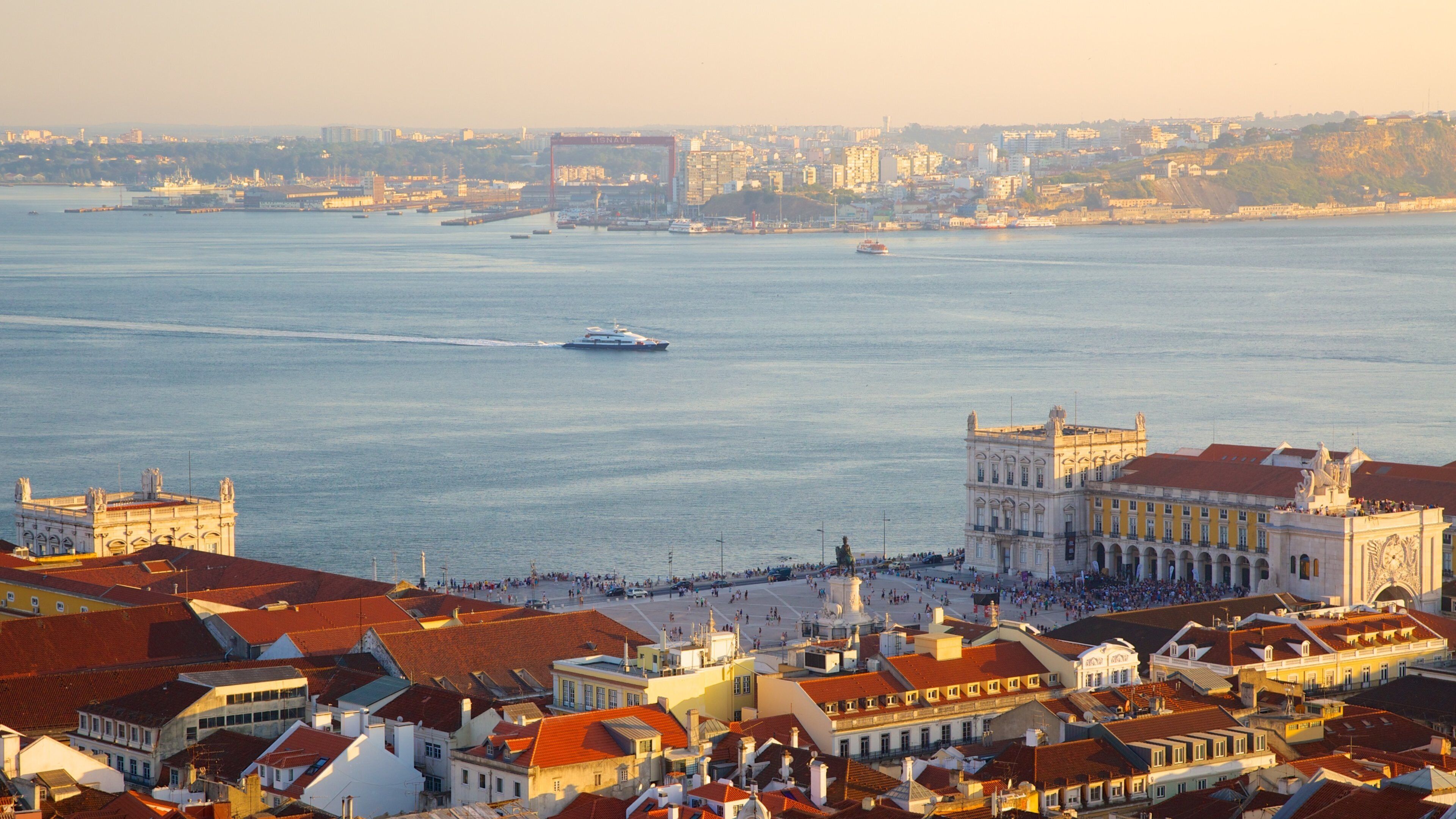 Castle of Sao Jorge which includes a bay or harbour, boating and heritage architecture