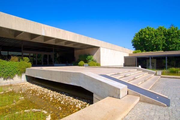 Museo Gulbenkian que incluye un estanque y arquitectura moderna