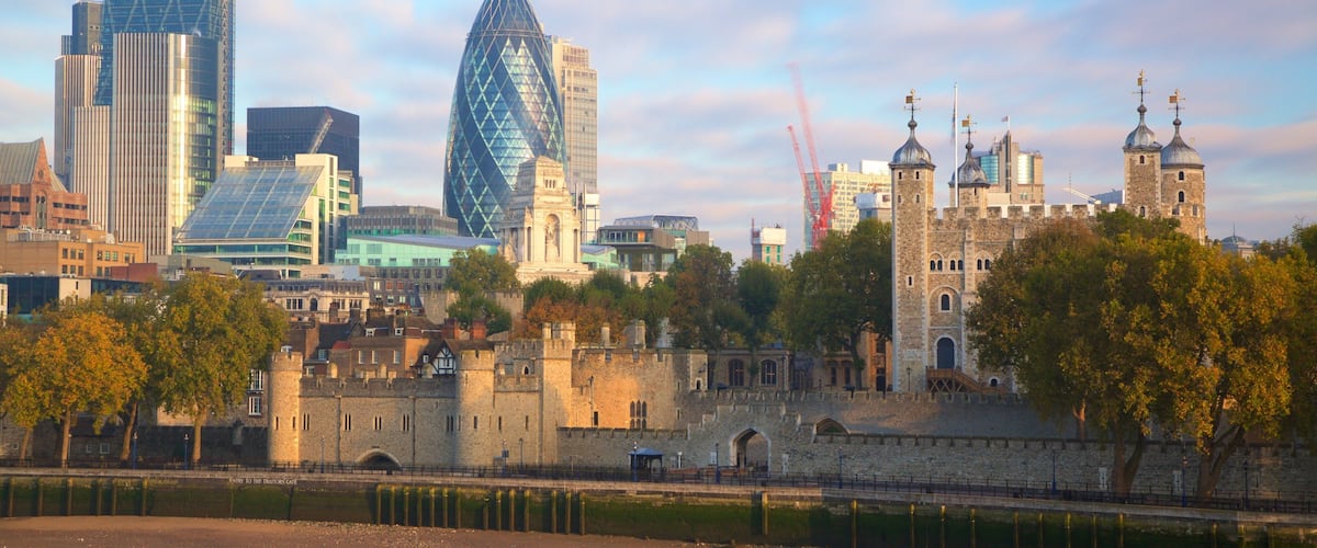 Tower of London featuring a city, a castle and a high rise building