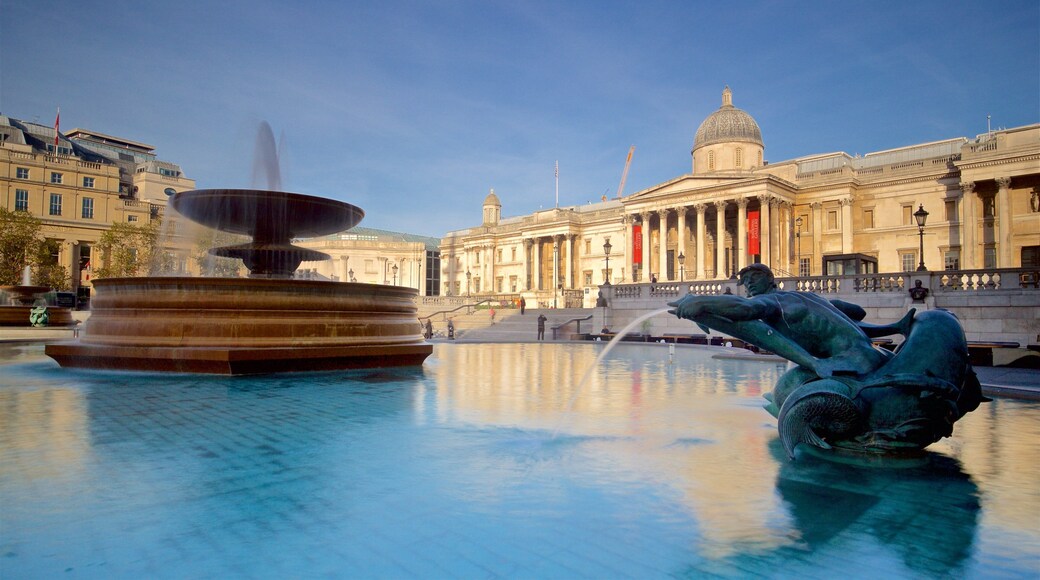 National Gallery showing heritage architecture and a fountain