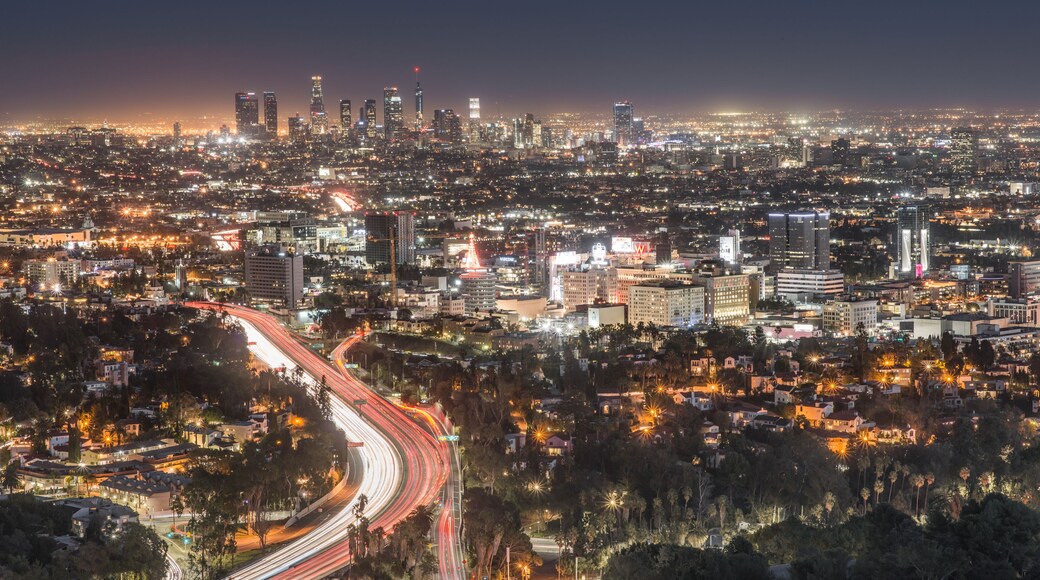 Night View of US 101, Hollywood, and Downtown Los Angeles from Hollywood Bowl Overlook