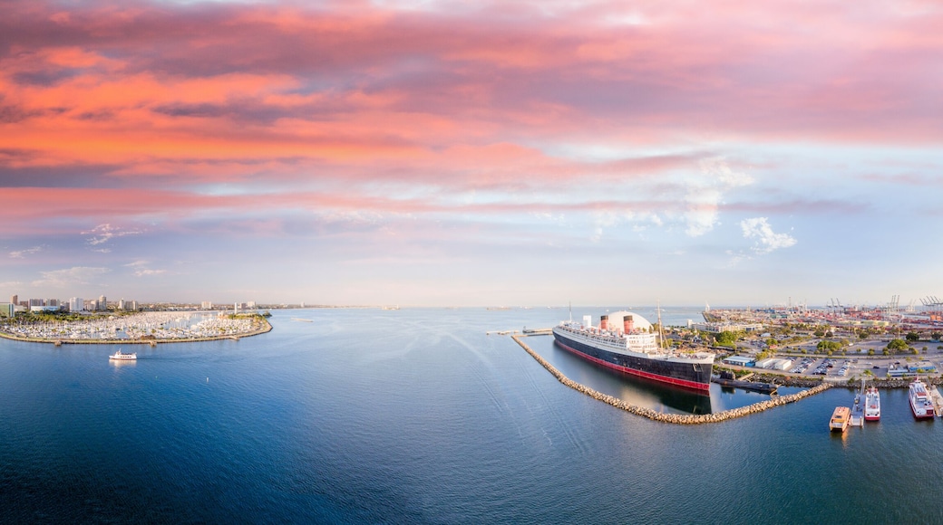 Panoramic aerial view of Long Beach and Queen Mary, California