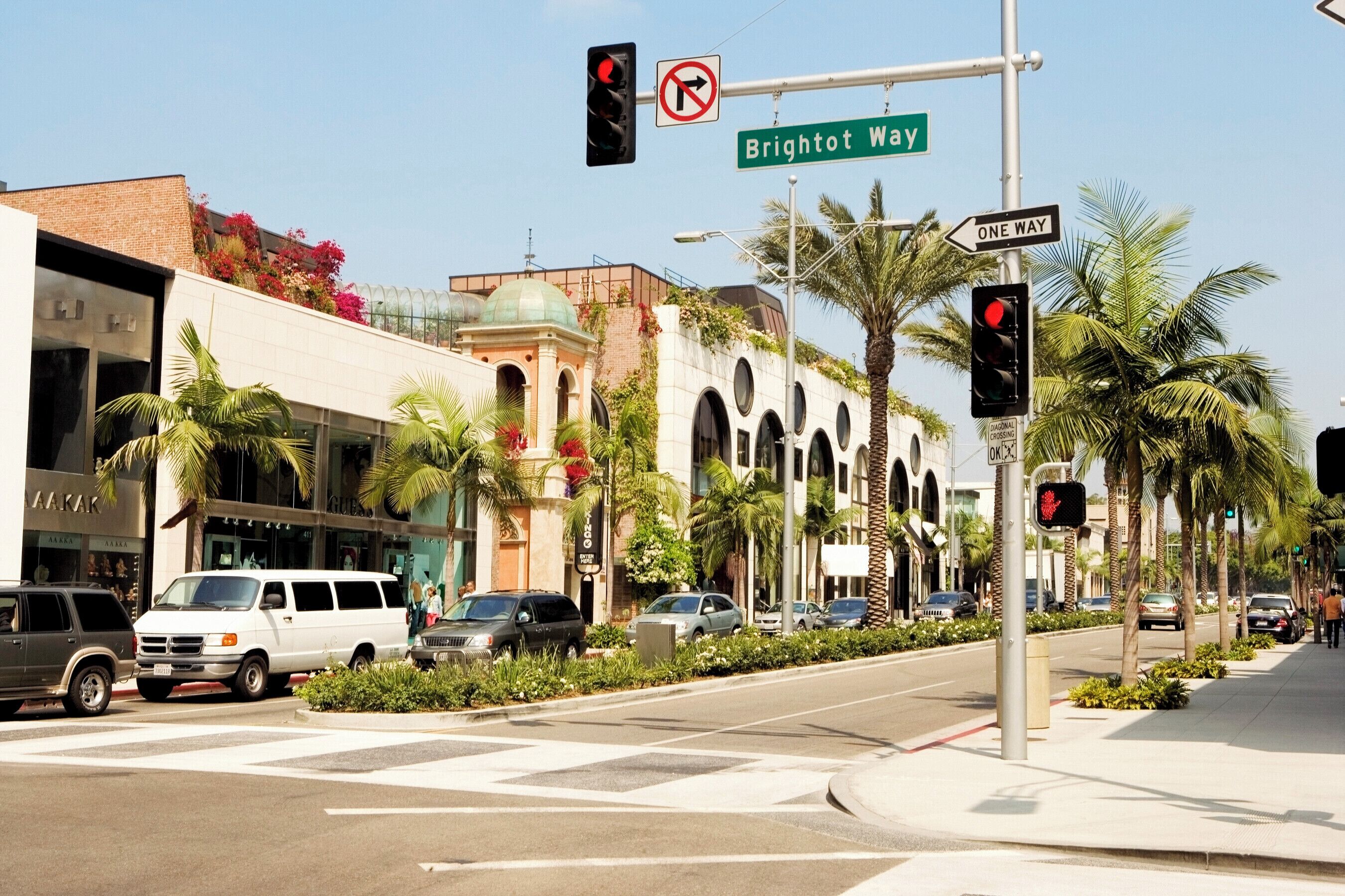Side profile of cars parked on a street, Rodeo Drive, Los Angeles, California, USA