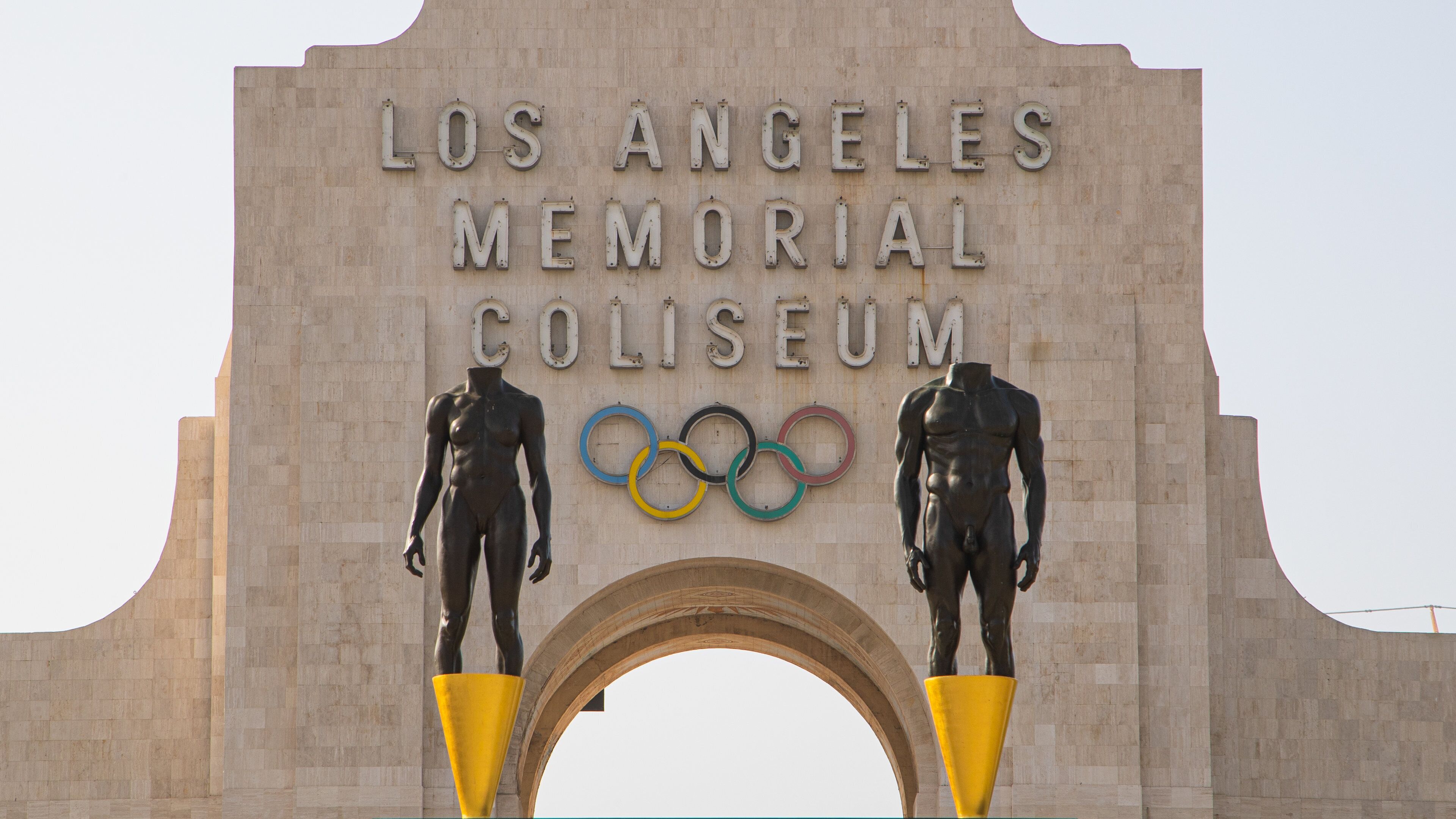 Los Angeles Memorial Coliseum which includes signage