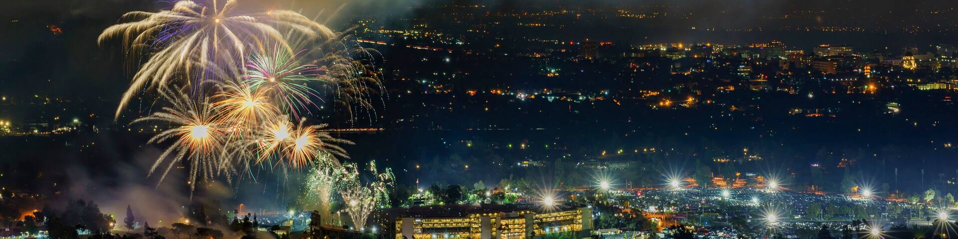 Beautiful fireworks over the famous Rose Bowl