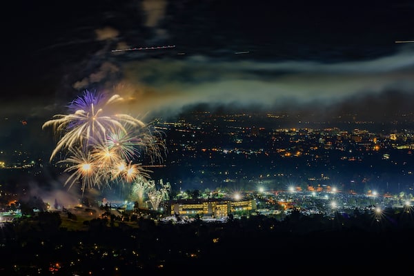 Beautiful fireworks over the famous Rose Bowl