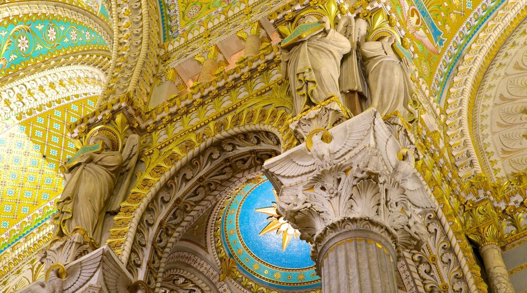 Notre Dame Basilica which includes a church or cathedral, interior views and religious elements