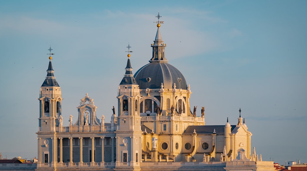 Almudena Cathedral featuring a church or cathedral, landscape views and heritage architecture