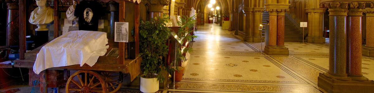 Manchester City Hall featuring an administrative building, interior views and heritage architecture