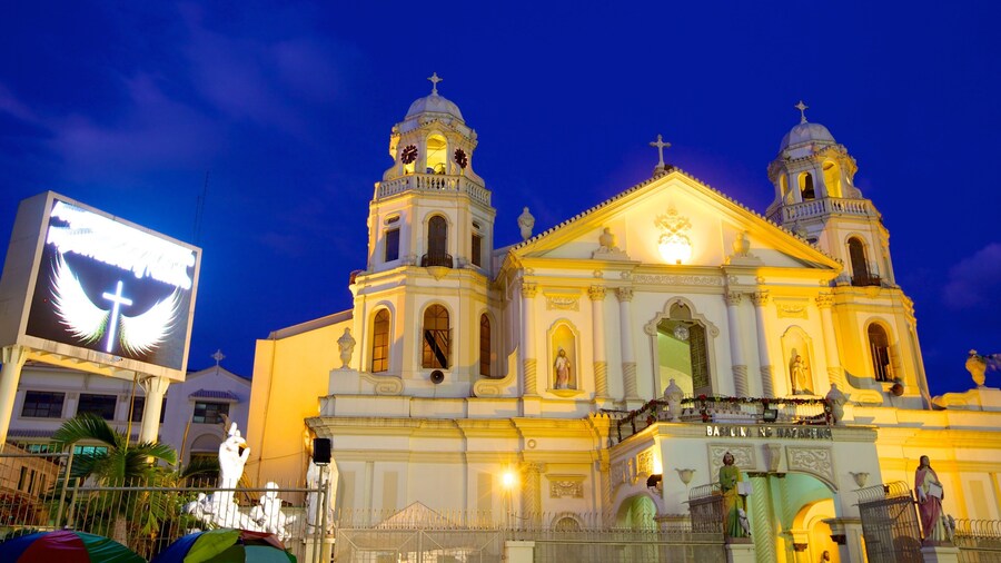 Quiapo Church showing a church or cathedral, heritage architecture and night scenes