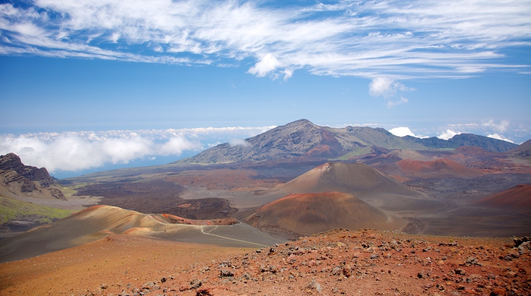 Haleakala Crater som inkluderar en ravin eller kanjon, stillsam natur och landskap