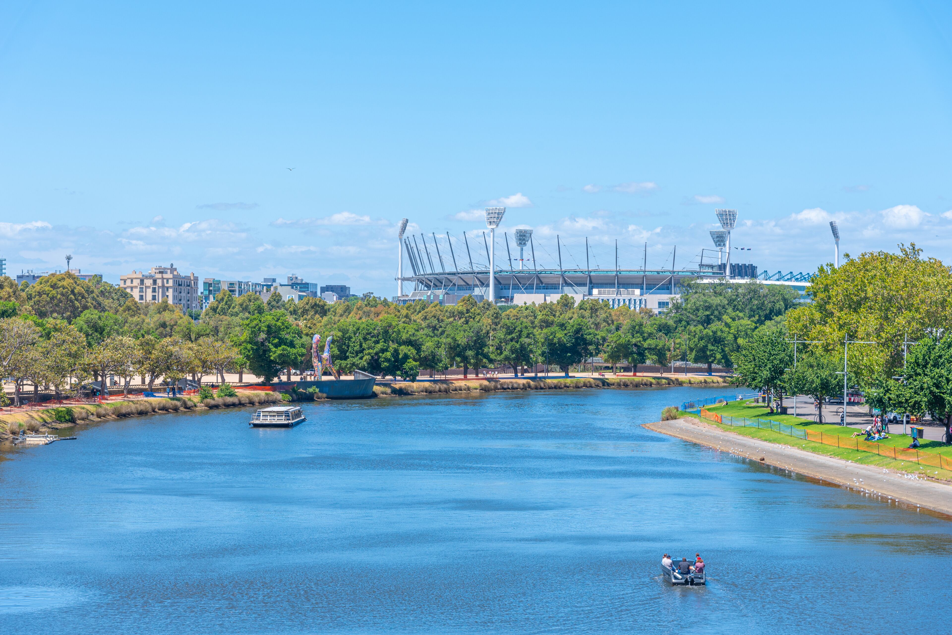 Melbourne cricket ground viewed behind Yarra river, Australia