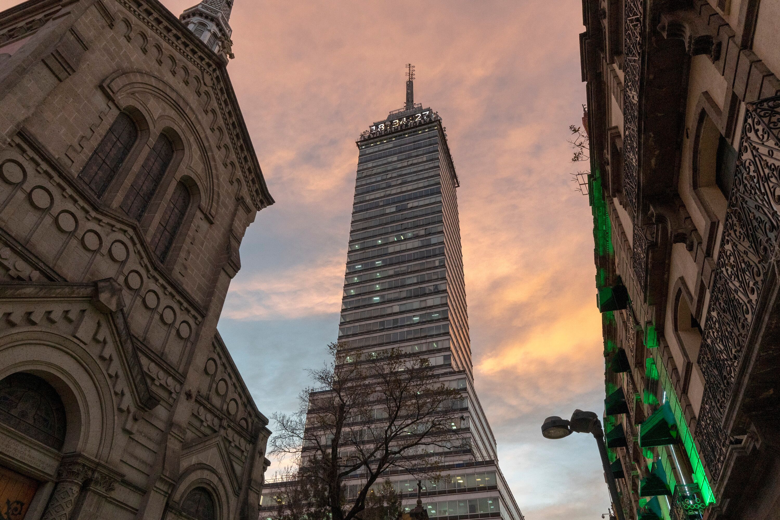 latin american tower mexico city at sunset