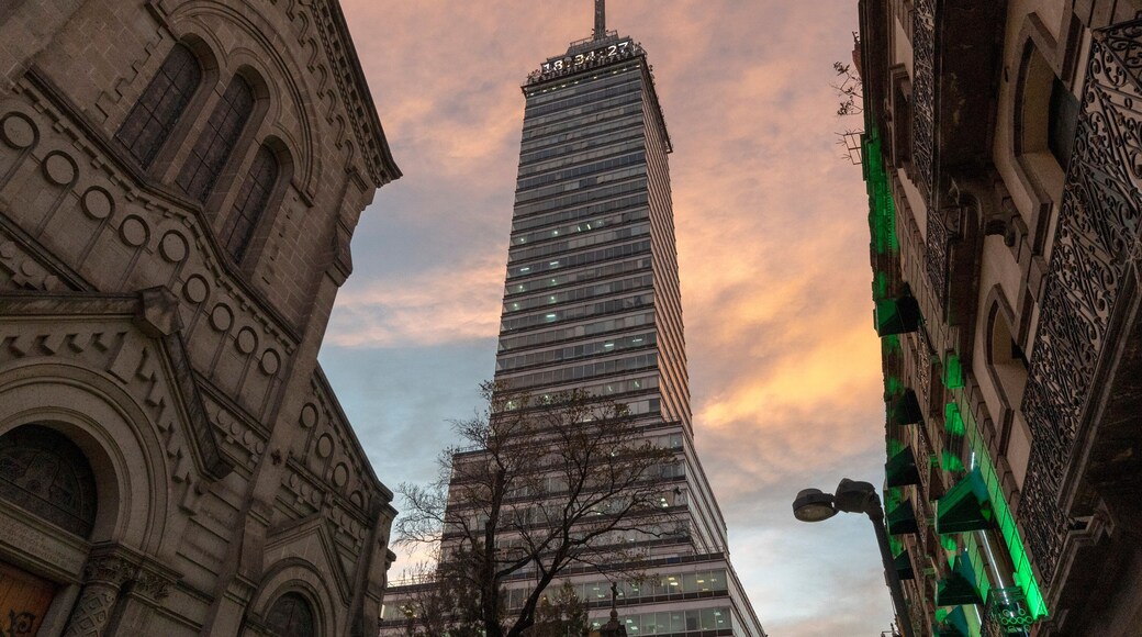 latin american tower mexico city at sunset