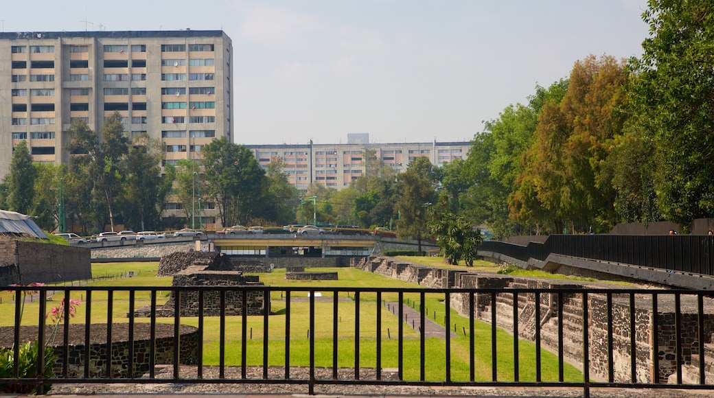 Plaza de las Tres Culturas which includes a park, heritage elements and indigenous culture
