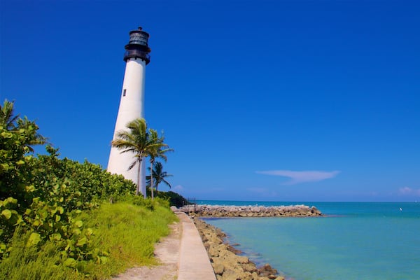 Cape Florida Lighthouse which includes a lighthouse, general coastal views and landscape views