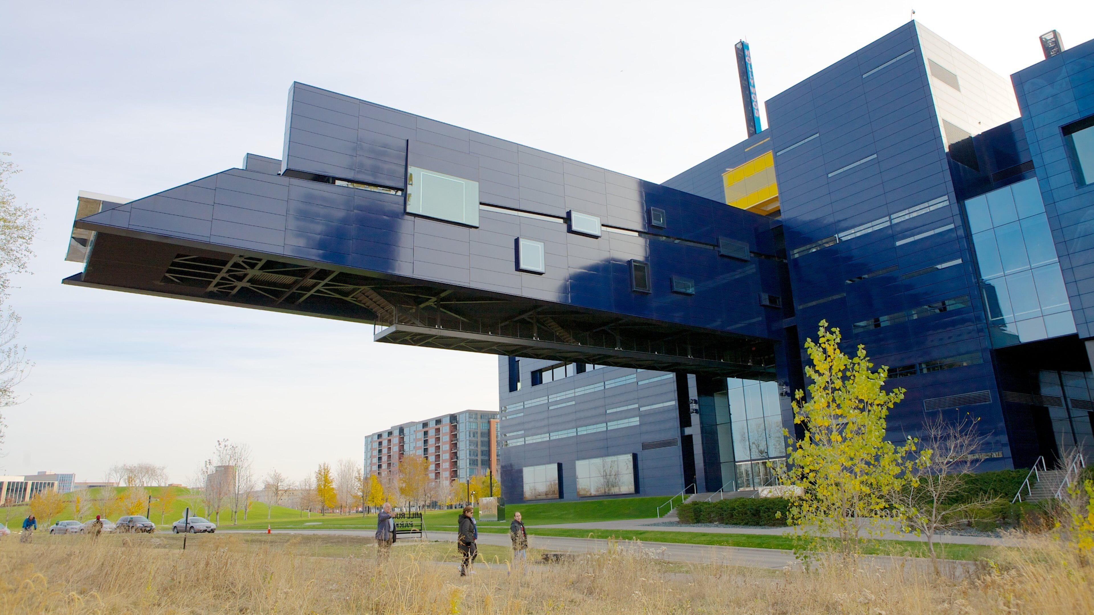 Unique architectural design of Guthrie Theater in Minneapolis creates a striking urban landmark