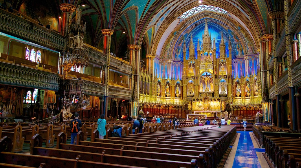 Notre Dame-basilikaen fasiliteter samt religiøse elementer, kirke eller katedral og historisk arkitektur