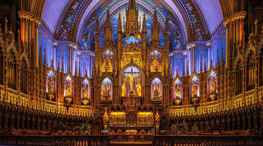 Notre Dame Basilica featuring heritage elements, a church or cathedral and interior views