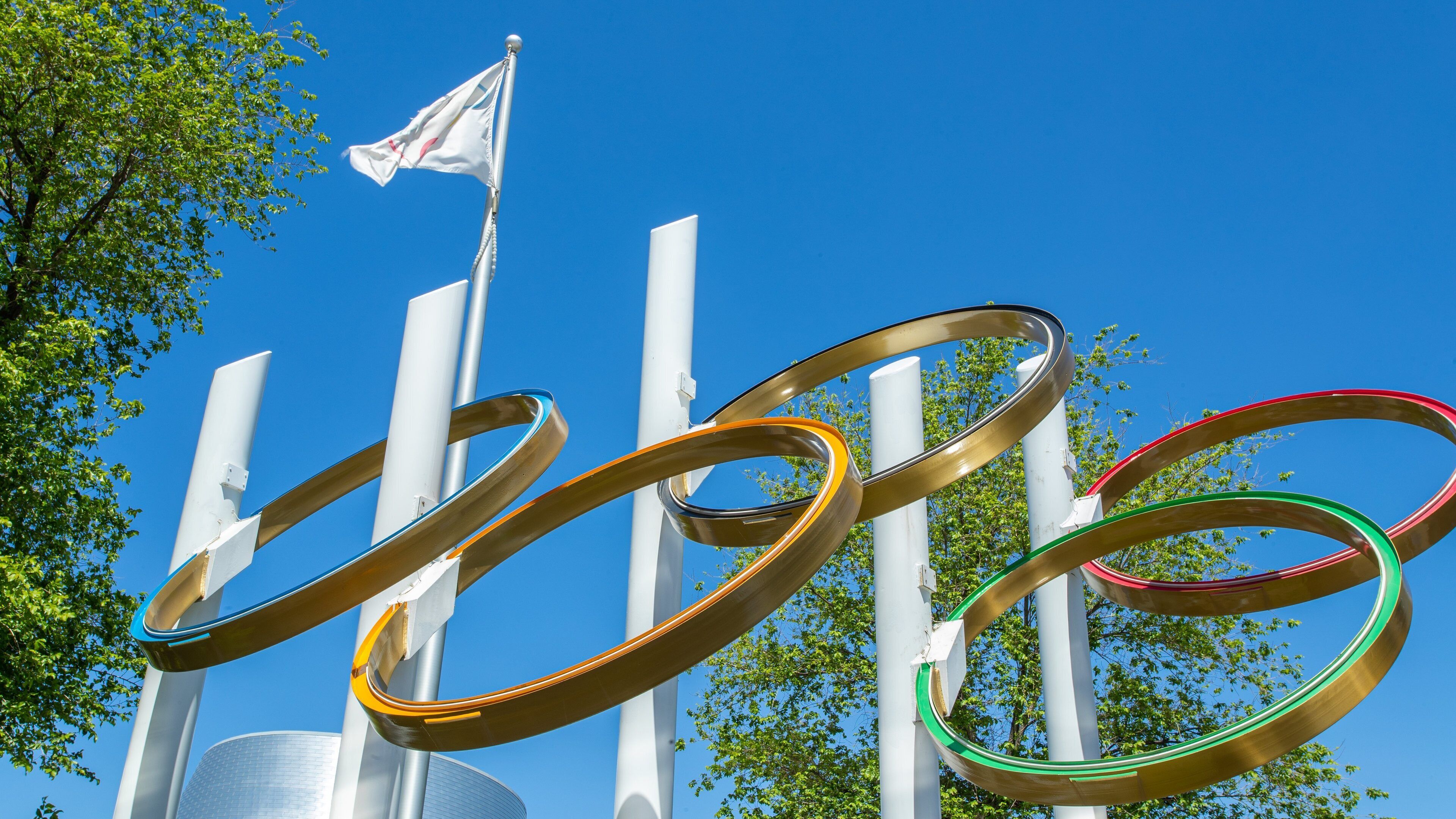 Olympic Stadium featuring signage