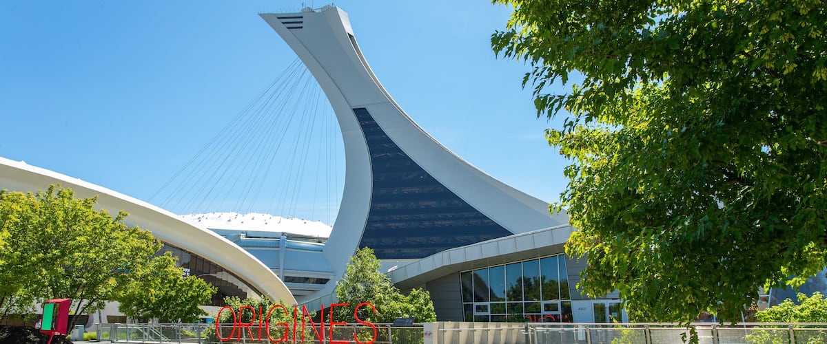 Olympic Stadium which includes signage