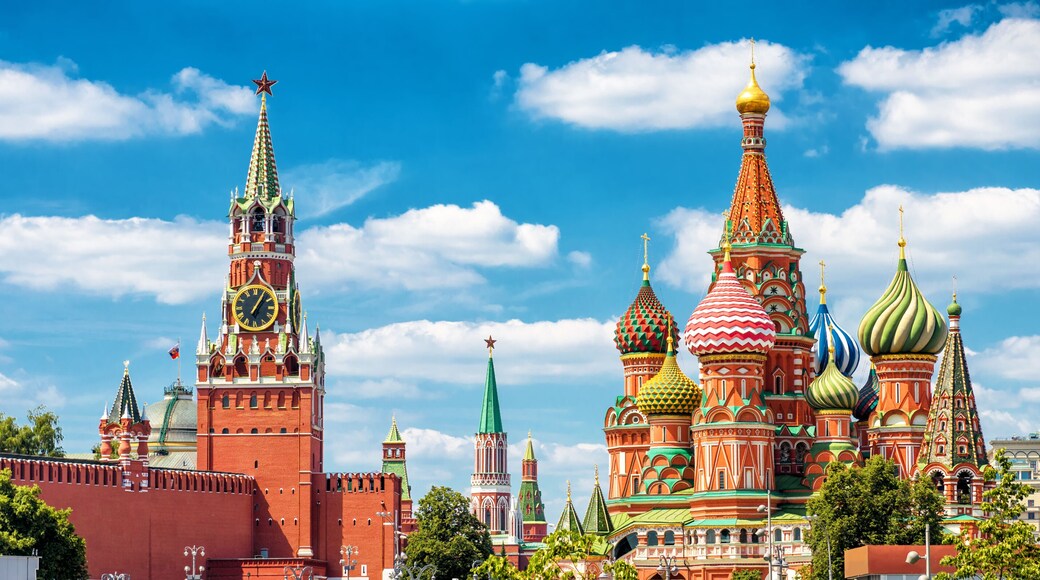 Moscow Kremlin and St Basil's cathedral, Russia. Beautiful panorama of Moscow city center in summer.