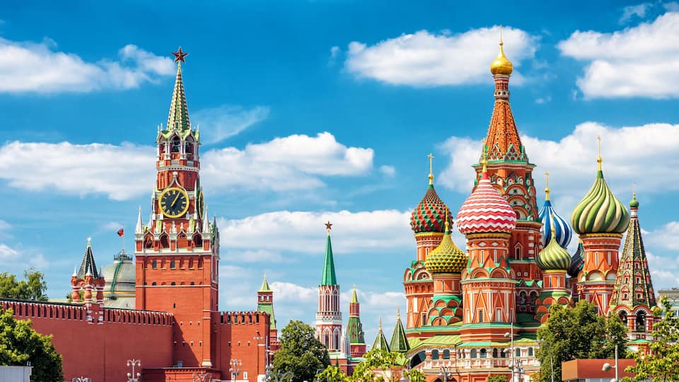 Moscow Kremlin and St Basil's cathedral, Russia. Beautiful panorama of Moscow city center in summer.