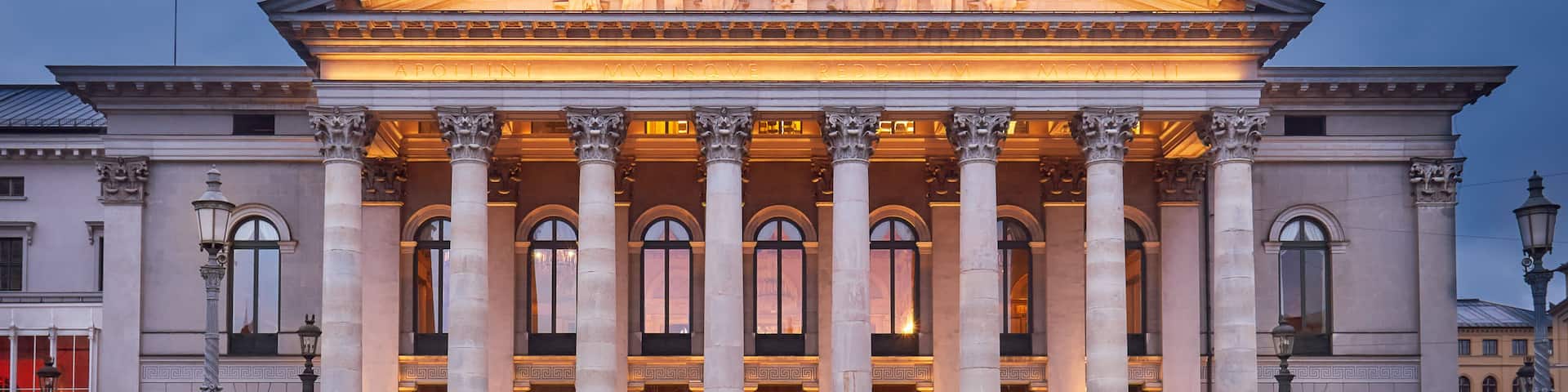 The National Theatre Munich at dusk. Max-Joseph-Platz Square in Munich, Germany