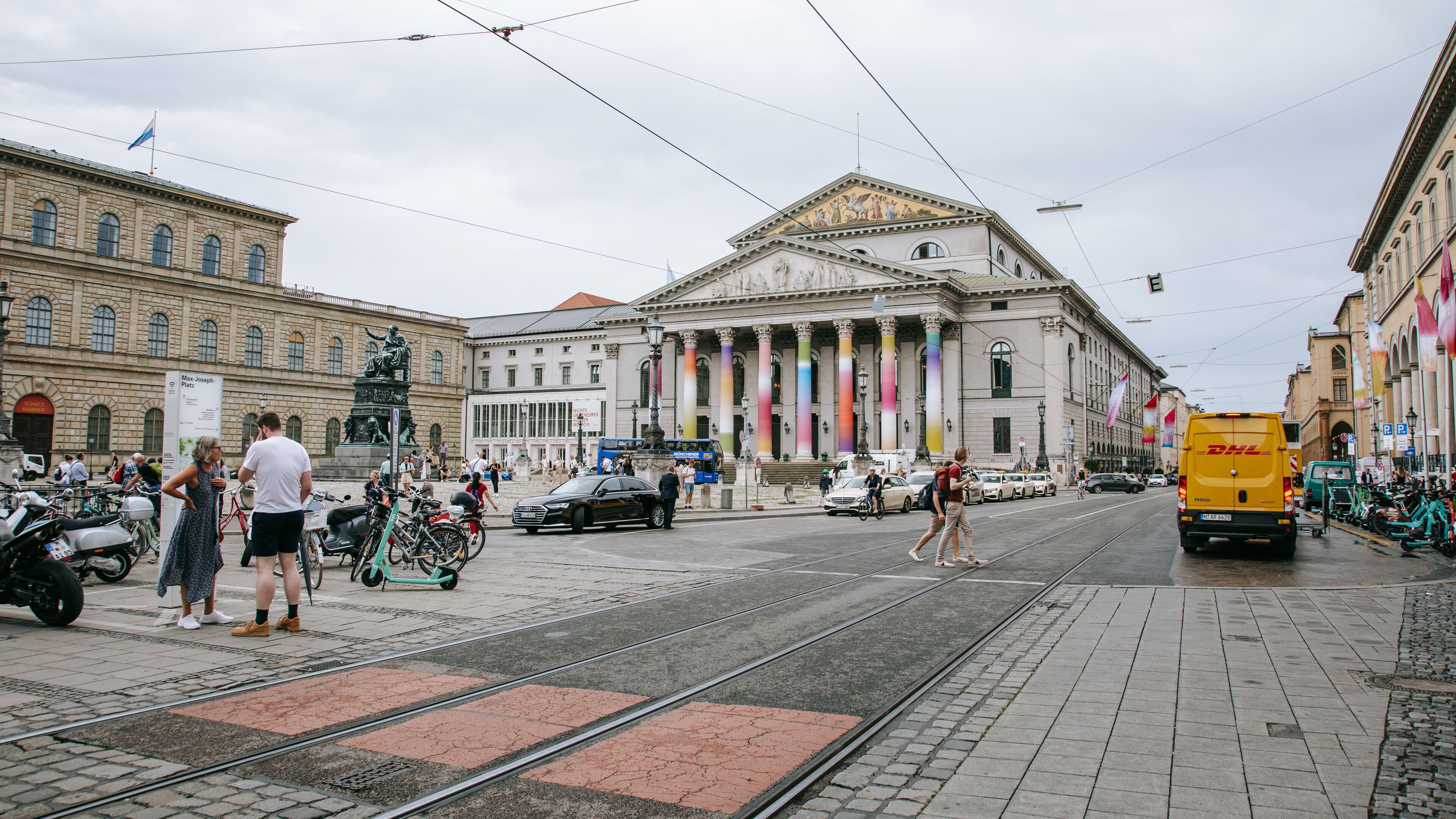 National Theater Munich which includes street scenes, a city and heritage architecture