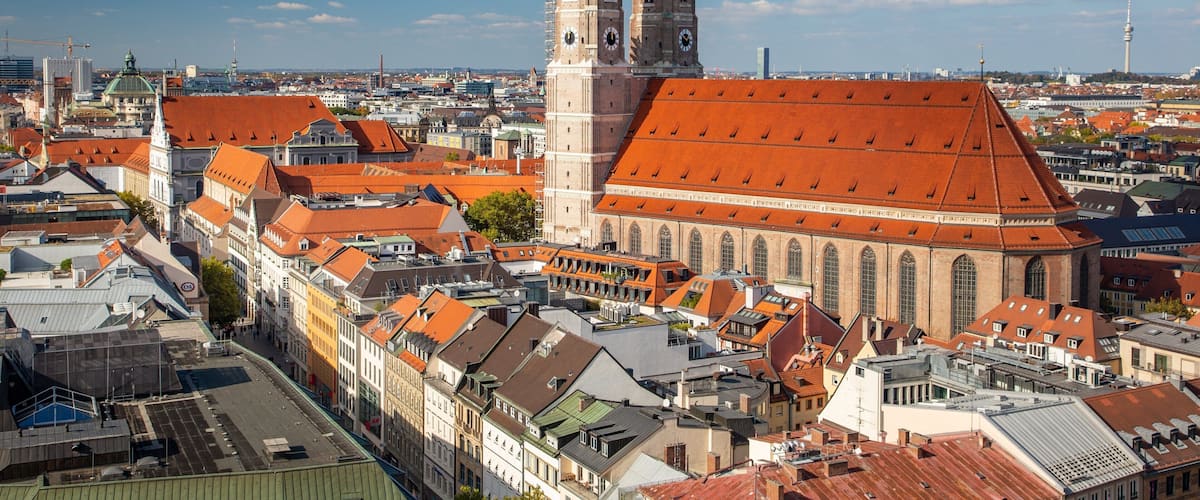 Church of Our Lady showing a city, heritage architecture and landscape views