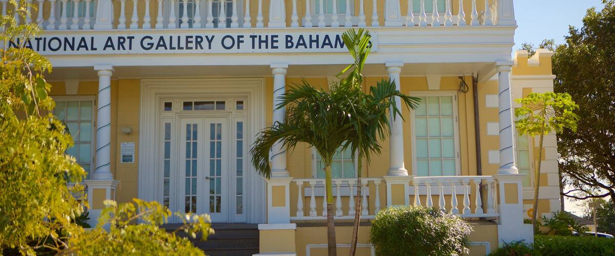 National Art Gallery of the Bahamas showing signage and a house