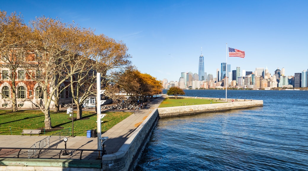 Ellis Island featuring a bay or harbor and a park