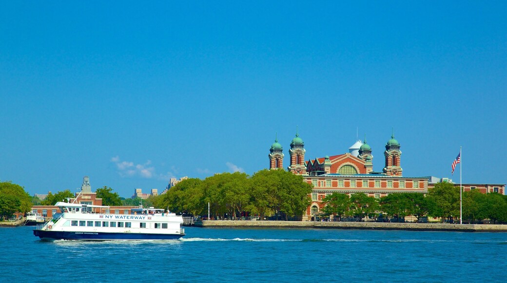 Ellis Island featuring a ferry and general coastal views