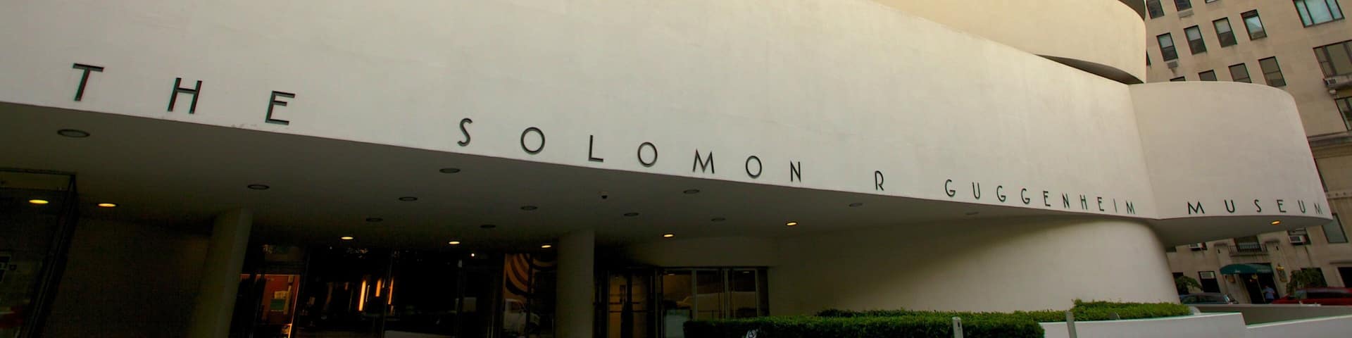 The Solomon R Guggenheim Museum with a unique curved facade and a large circular structure.