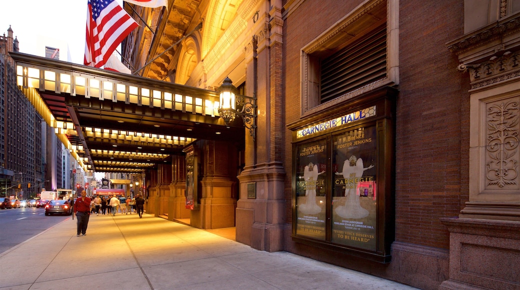 Carnegie Hall featuring signage and heritage elements