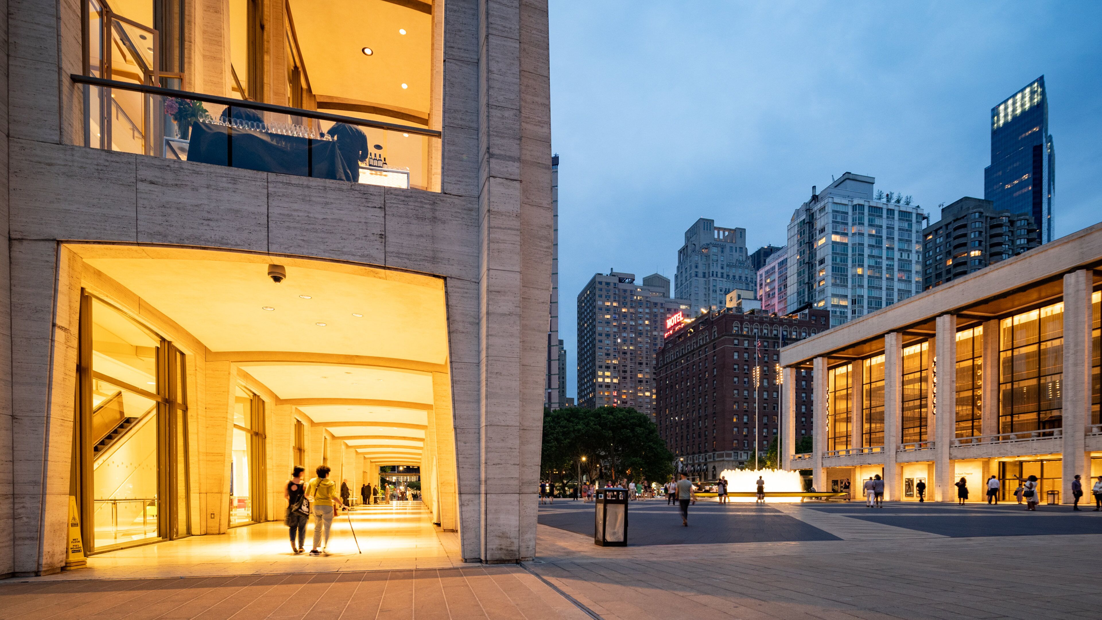 Lincoln Center featuring a city, a square or plaza and night scenes