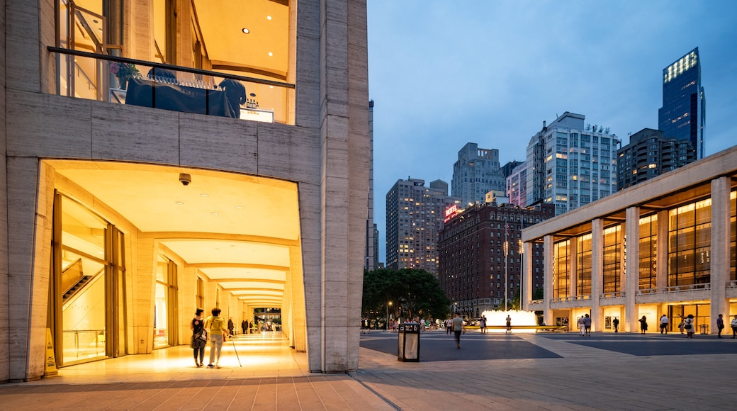 Lincoln Center featuring a city, a square or plaza and night scenes