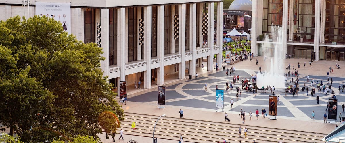 Lincoln Center featuring a square or plaza and a fountain