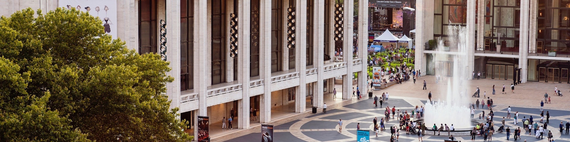 Lincoln Center featuring a square or plaza and a fountain